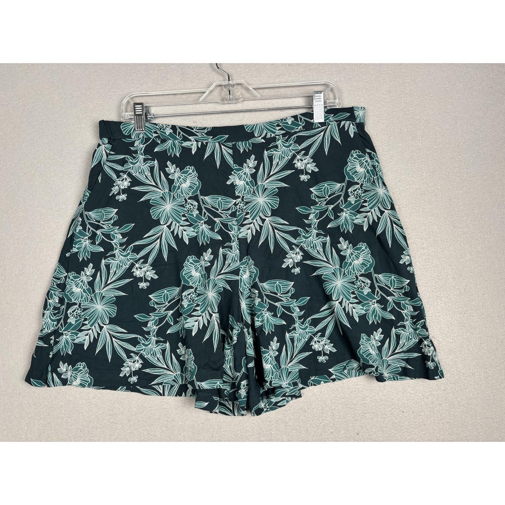 J Jill Wearever Shorts Womens Large Teal Floral Pull On Wide Leg Rayon Print